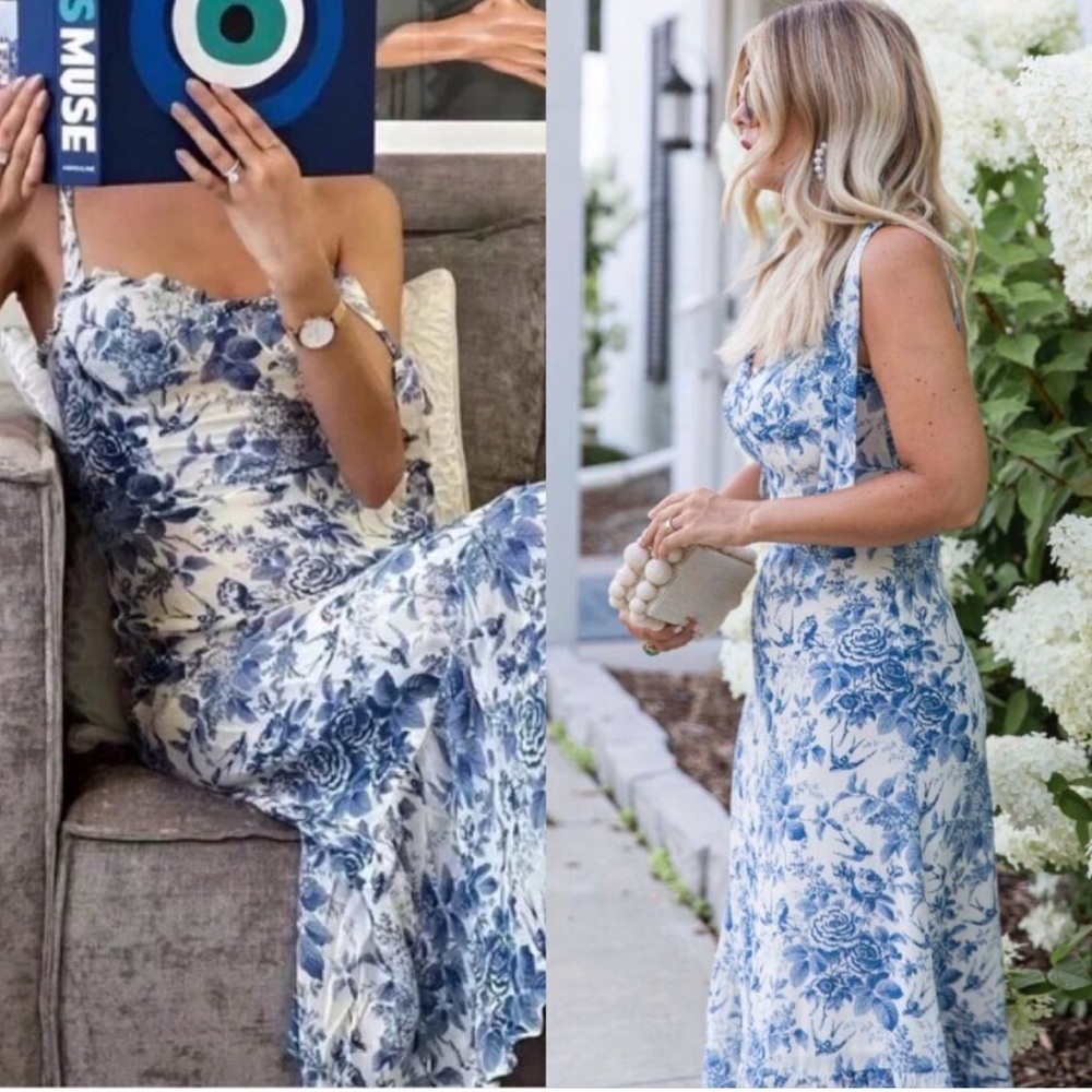 Reformation Nikita Blue and White Floral Midi Dress NWT size 0 - Picture 12 of 12